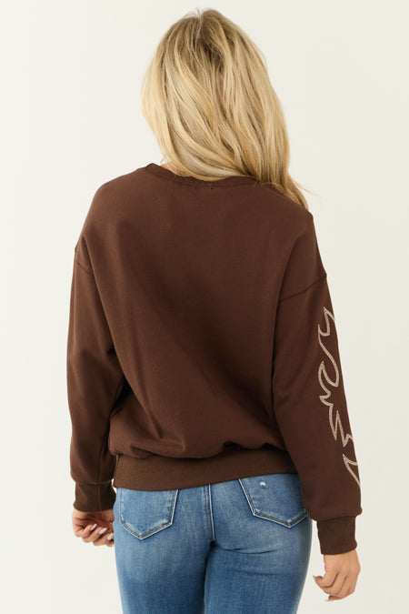 Sepia Western Embroidered Long Sleeve Sweater