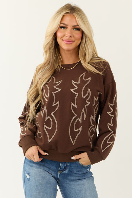 Sepia Western Embroidered Long Sleeve Sweater