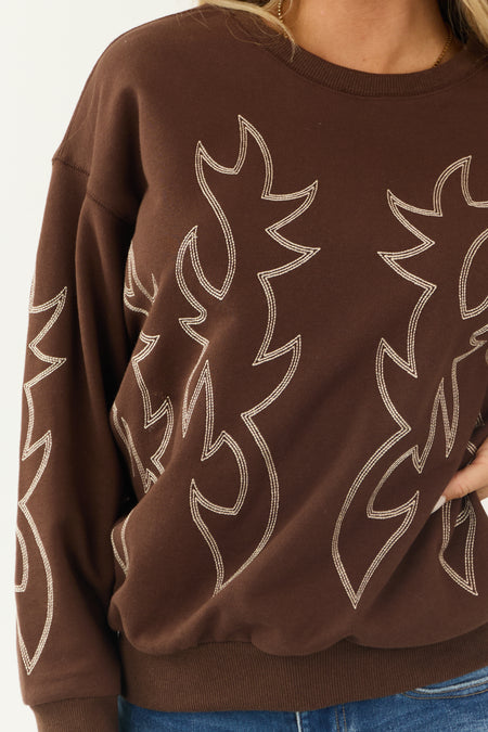 Sepia Western Embroidered Long Sleeve Sweater