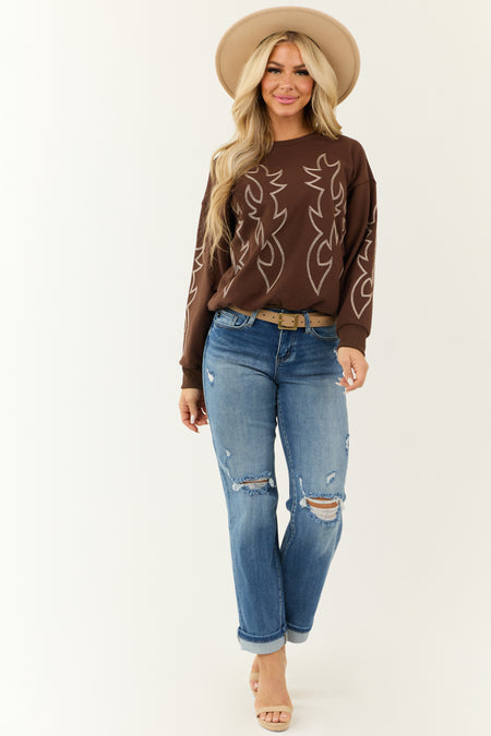 Sepia Western Embroidered Long Sleeve Sweater