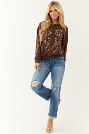 Sepia Western Embroidered Long Sleeve Sweater