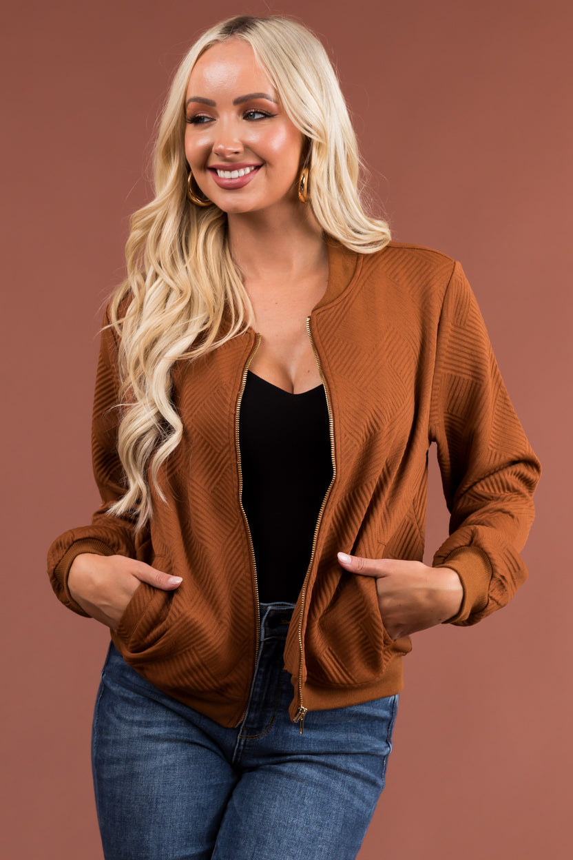 Sepia Zip Up Jacket with Ribbing