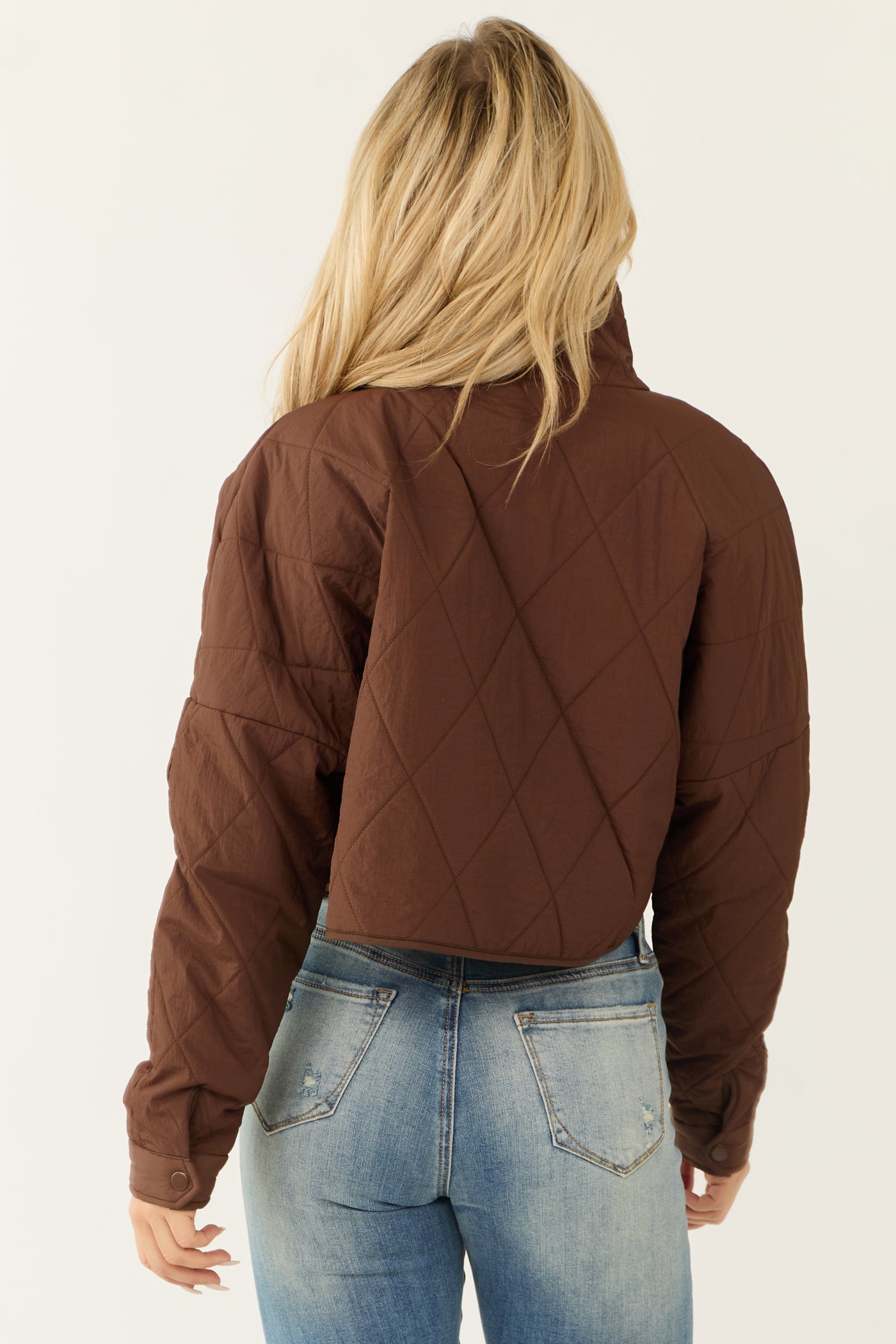 Sepia Zip Up Quilted Puffer Cropped Jacket