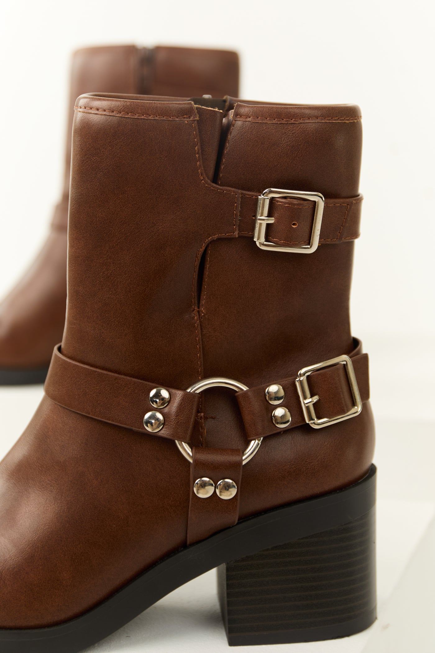 Sepia Buckle Strap Chunky Heel Booties