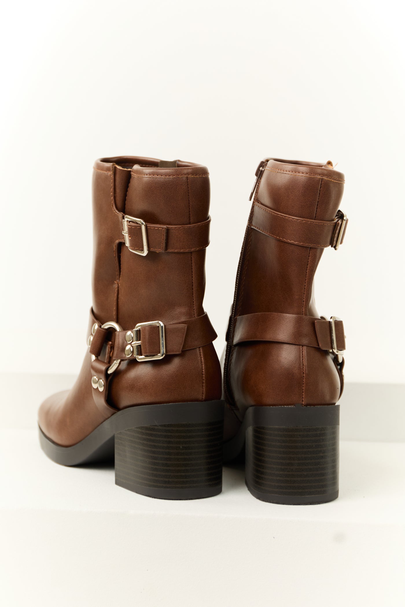 Sepia Buckle Strap Chunky Heel Booties