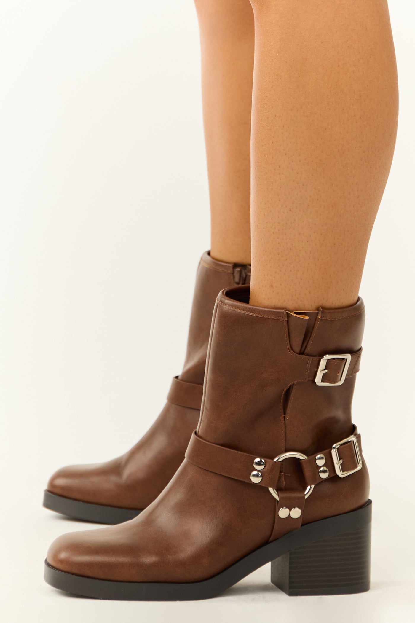 Sepia Buckle Strap Chunky Heel Booties