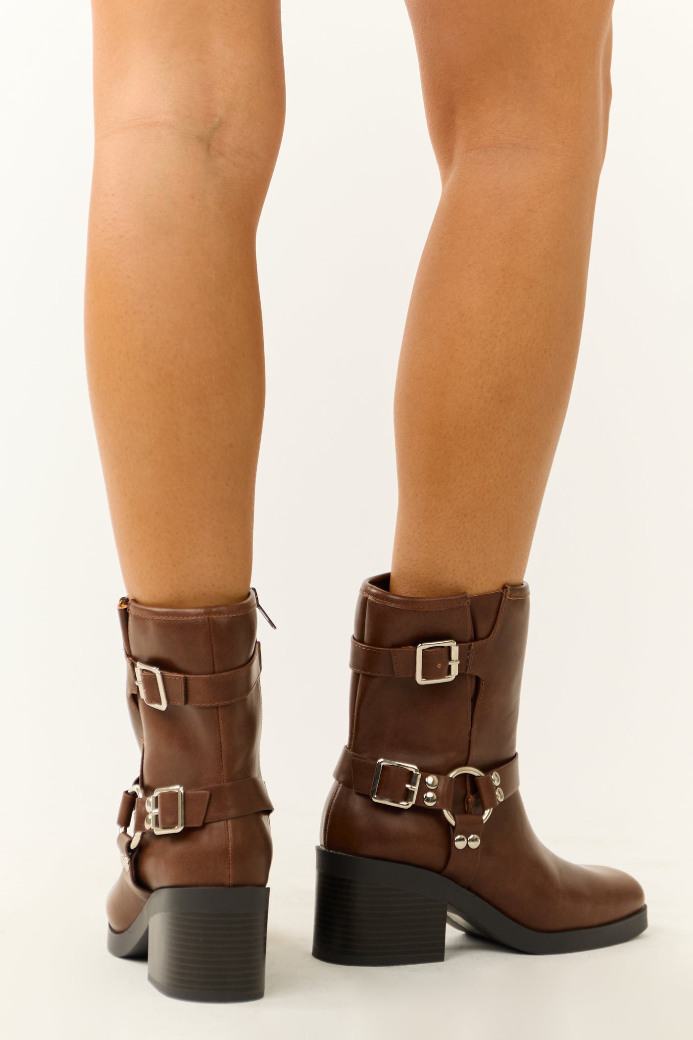 Sepia Buckle Strap Chunky Heel Booties