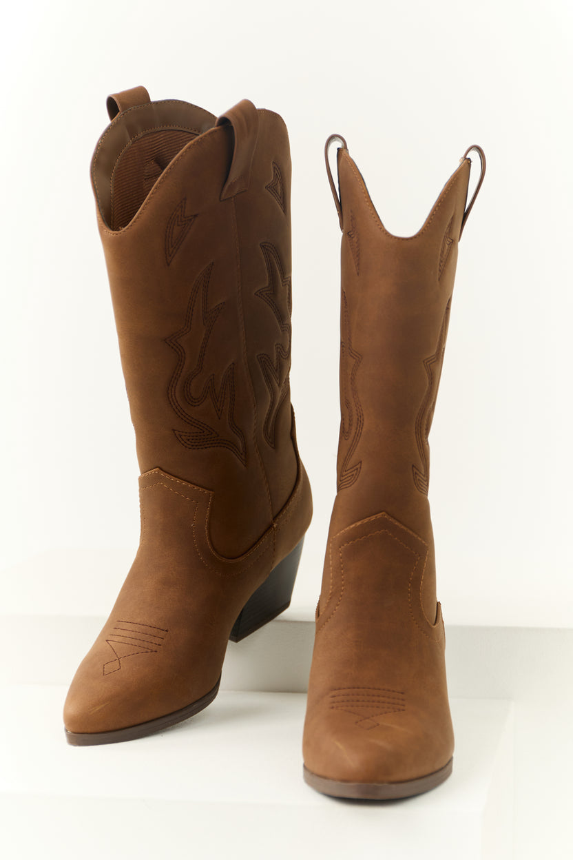 Sepia Embroidered Tall Western Boots