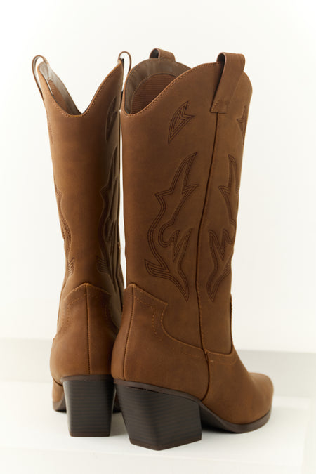 Sepia Embroidered Tall Western Boots