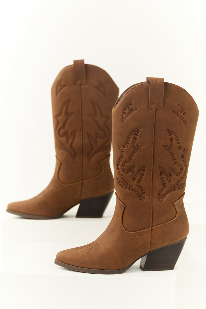 Sepia Embroidered Tall Western Boots