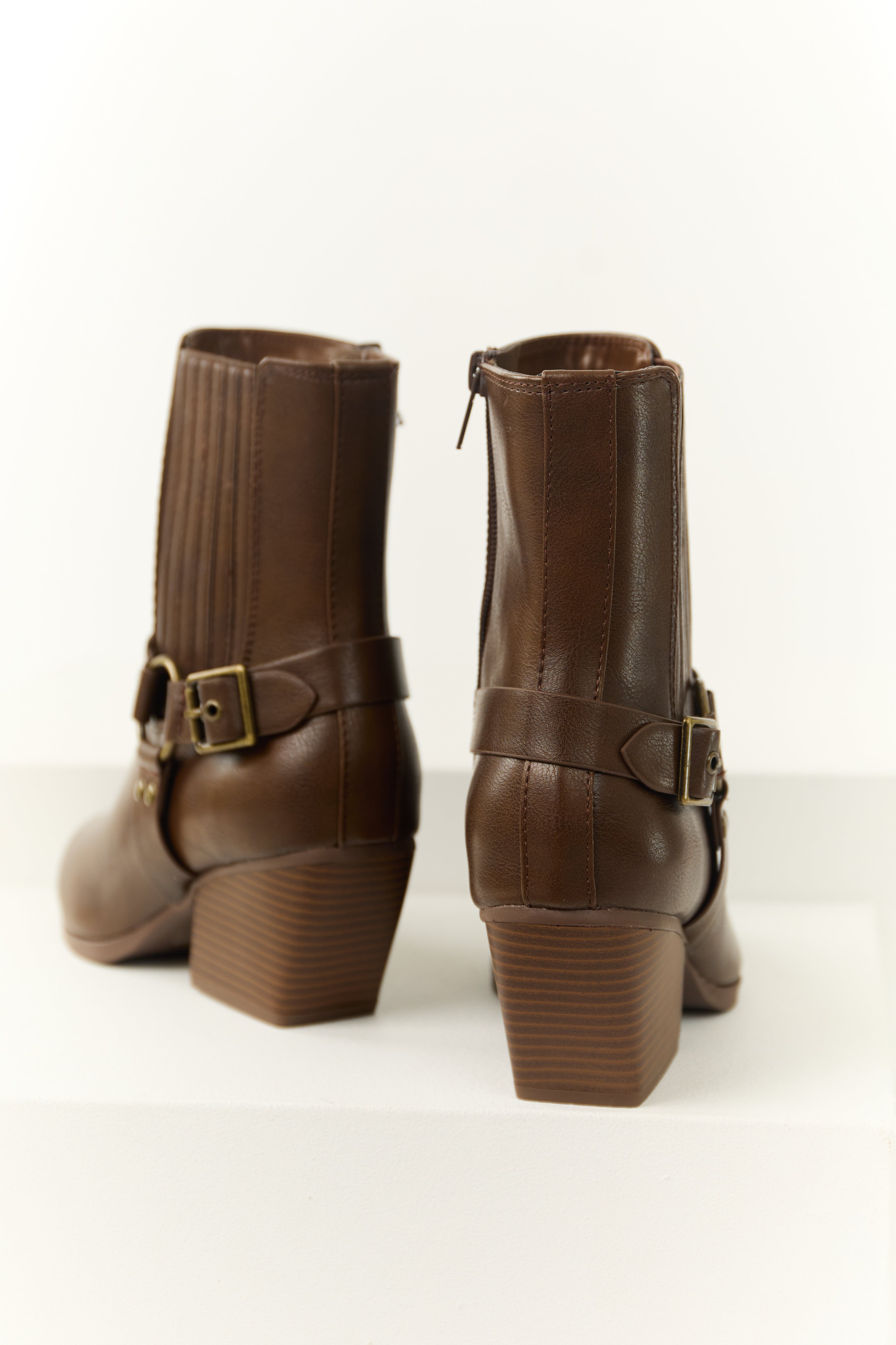 Sepia Faux Leather Buckle Strap Ankle Booties