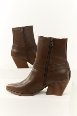 Sepia Faux Leather Buckle Strap Ankle Booties