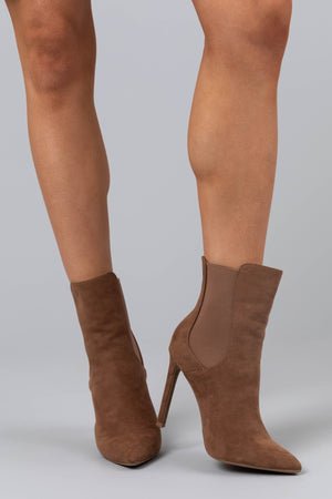 Sepia Faux Suede Elastic Panel Stiletto Booties