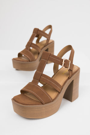 Sepia Faux Suede Strappy Platfom Sandals