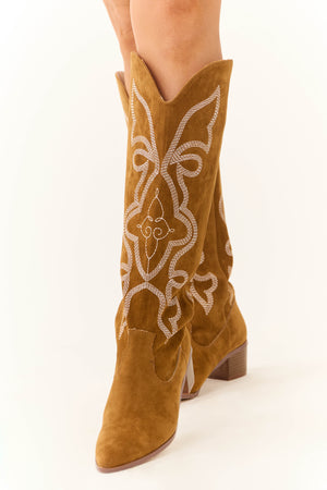 Sepia Pointed Toe Knee High Western Boots