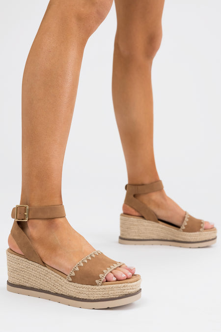 Sepia Stitched Trim Espadrille Platform Sandals