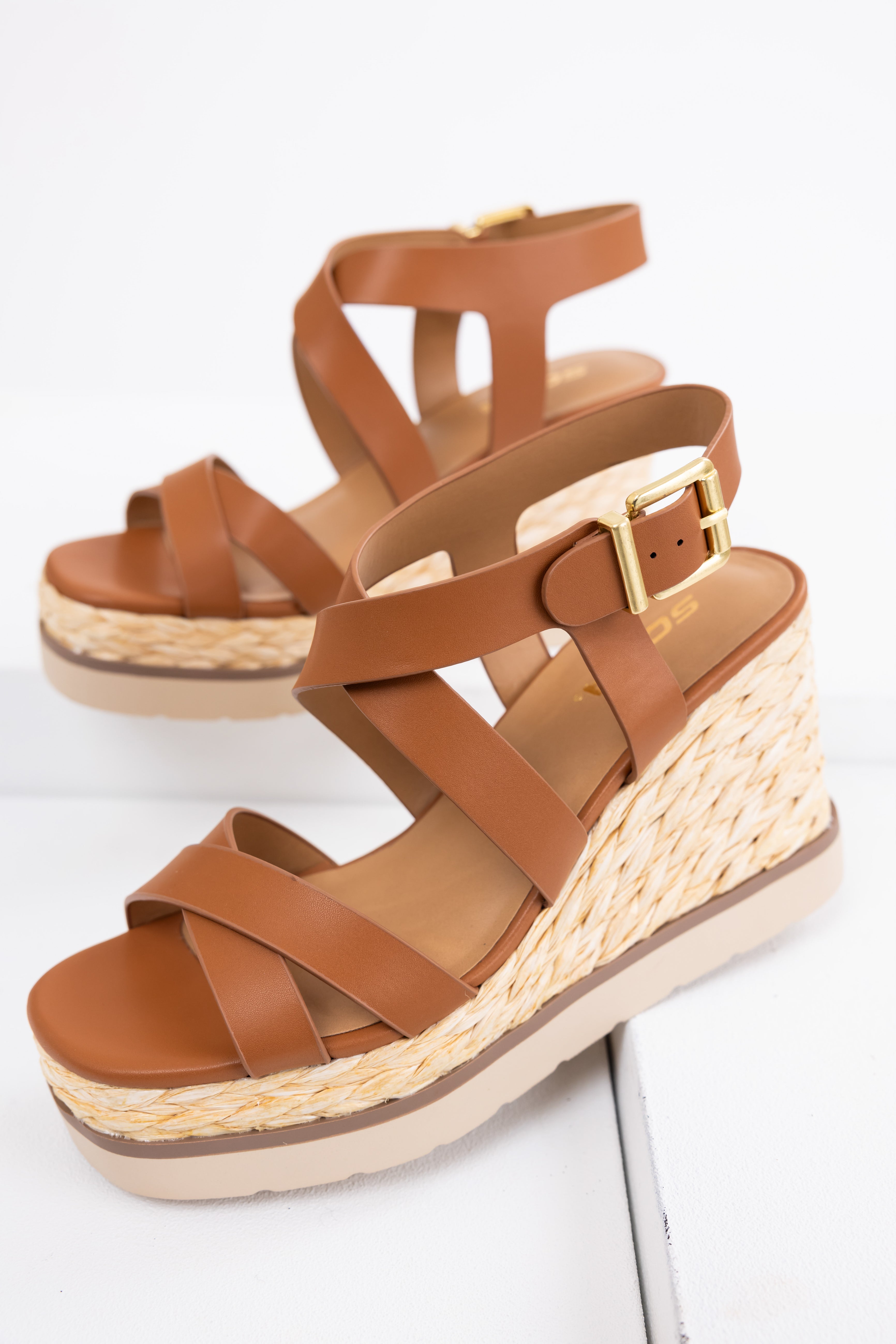 Sepia Strappy Jute Braided Platform Wedges