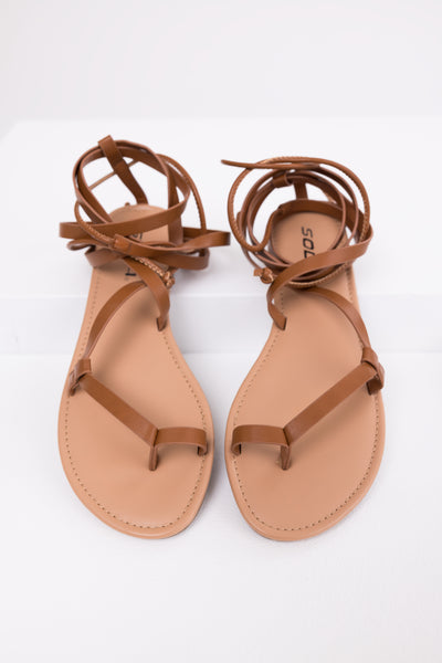 Sepia Strappy Open Toe Flat Sandal