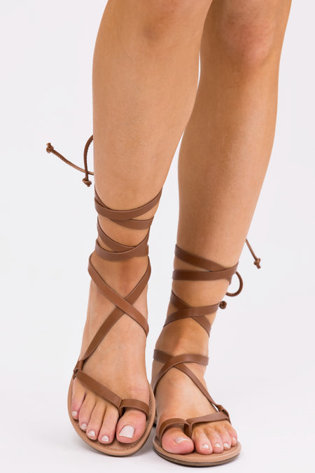 Sepia Strappy Open Toe Flat Sandal