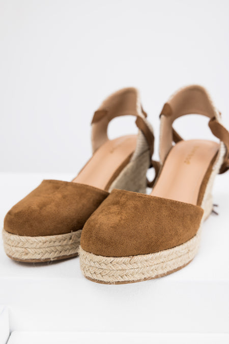 Sepia Suede Closed Toe Espadrille Wedges