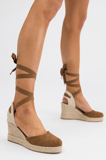 Sepia Suede Closed Toe Espadrille Wedges