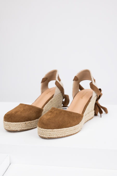 Sepia Suede Closed Toe Espadrille Wedges