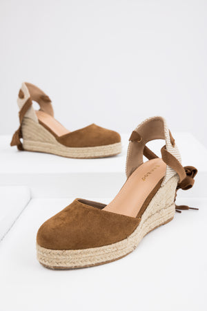 Sepia Suede Closed Toe Espadrille Wedges