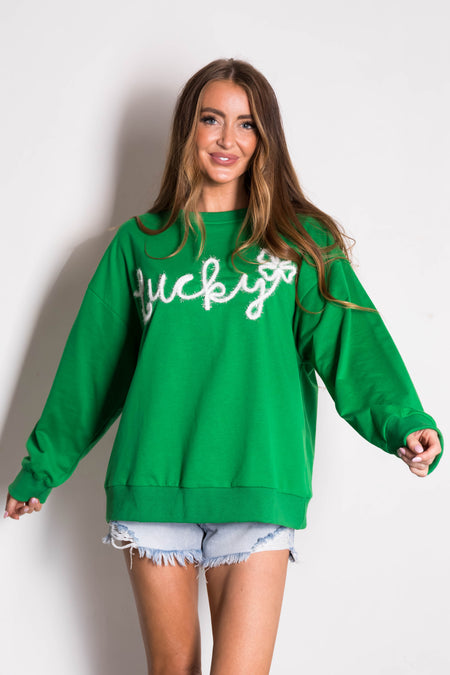 Shamrock 'Lucky' Tinsel Lettering Pullover Top