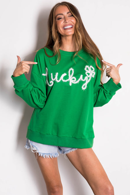 Shamrock 'Lucky' Tinsel Lettering Pullover Top