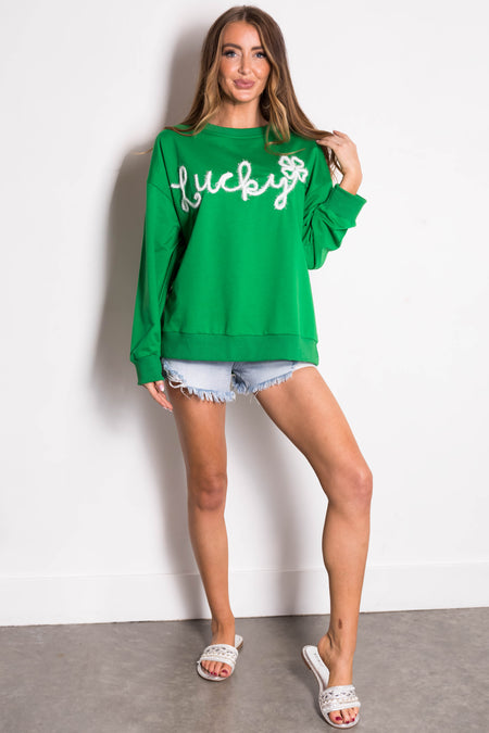 Shamrock 'Lucky' Tinsel Lettering Pullover Top