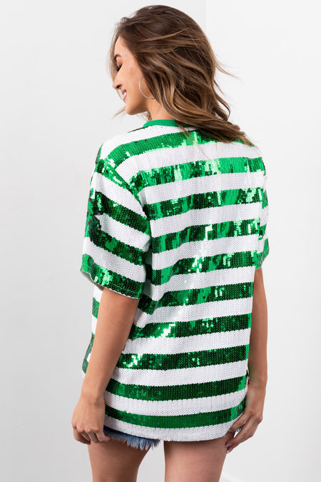 Shamrock and Off White Sequin Tunic Top