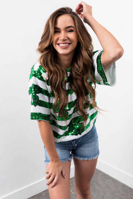 Shamrock and Off White Sequin Tunic Top