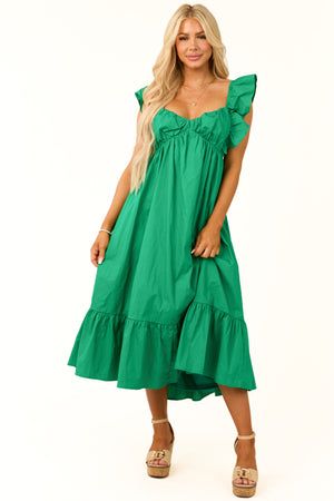 She+Sky Kelly Green Flutter Sleeve Midi Dress