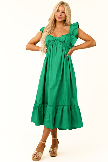 She+Sky Kelly Green Flutter Sleeve Midi Dress