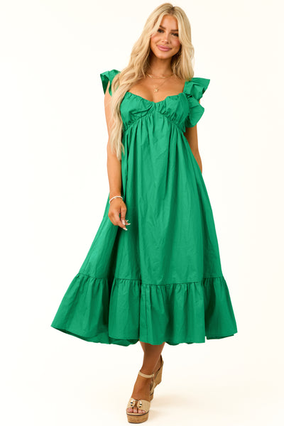 She+Sky Kelly Green Flutter Sleeve Midi Dress