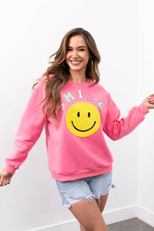 She+Sky Baby Pink 'Smile' Sequin Sweatshirt