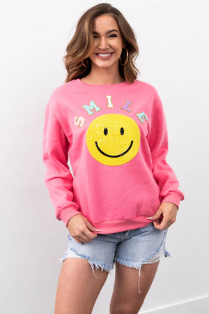 She+Sky Baby Pink 'Smile' Sequin Sweatshirt