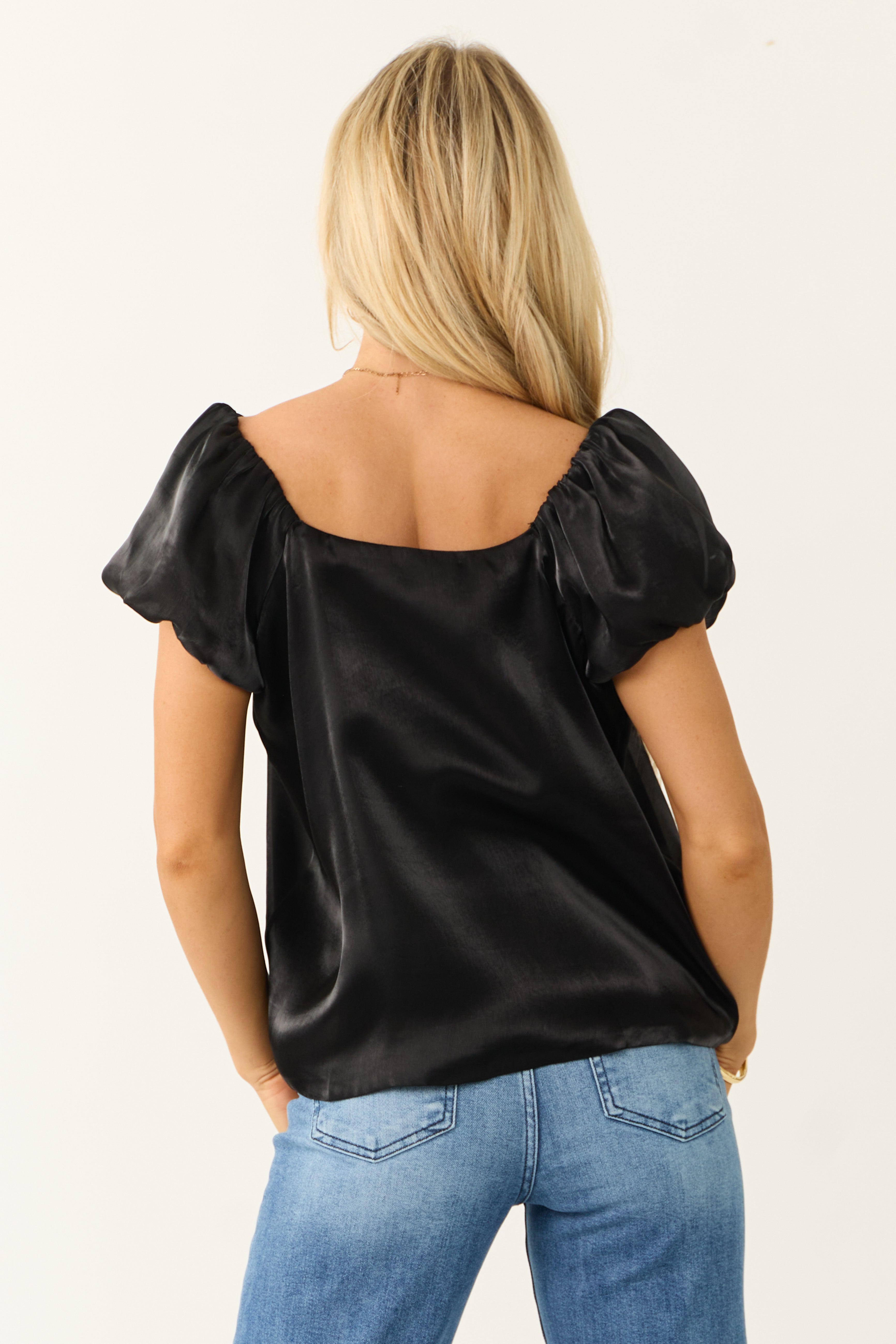 She+Sky Black Puff Short Sleeve Top