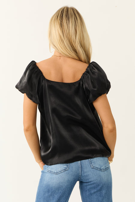 She+Sky Black Puff Short Sleeve Top