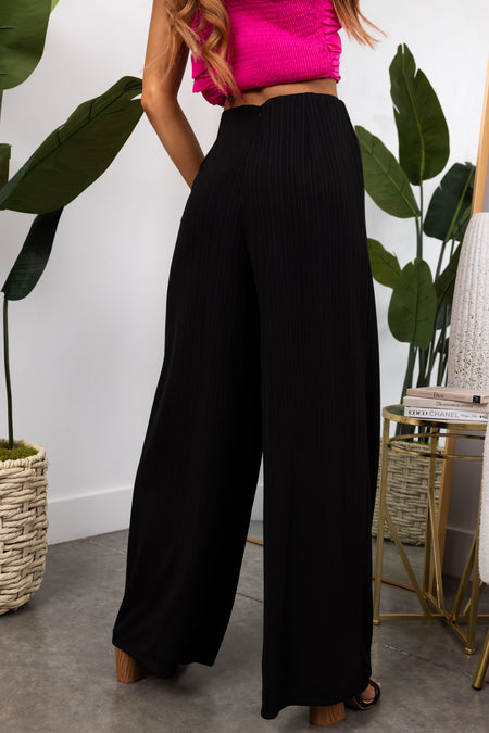 She+Sky Black Ribbed Knit Wide Leg Pants