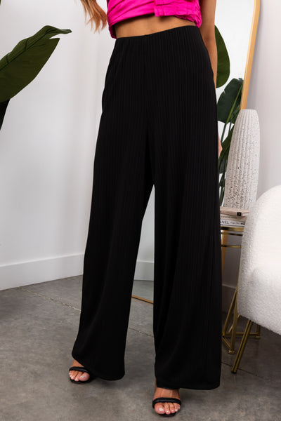 She+Sky Black Ribbed Knit Wide Leg Pants