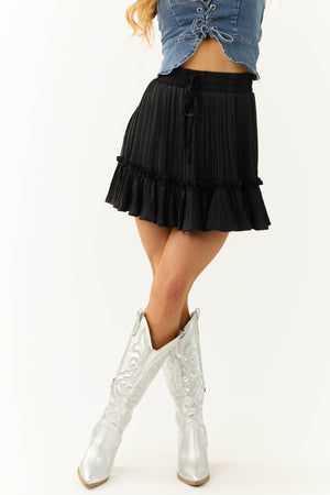 She+Sky Black Satin Pleated Ruffle Skirt