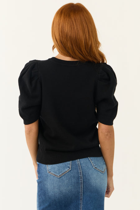 She+Sky Black Short Sleeve Sweater Top