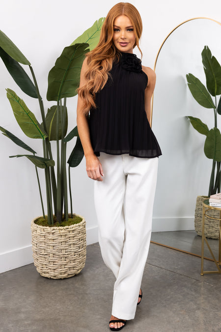 She+Sky Black Sleeveless Pleated Top