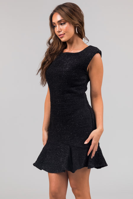 She+Sky Black Sleeveless Ruffle Hem Tweed Dress