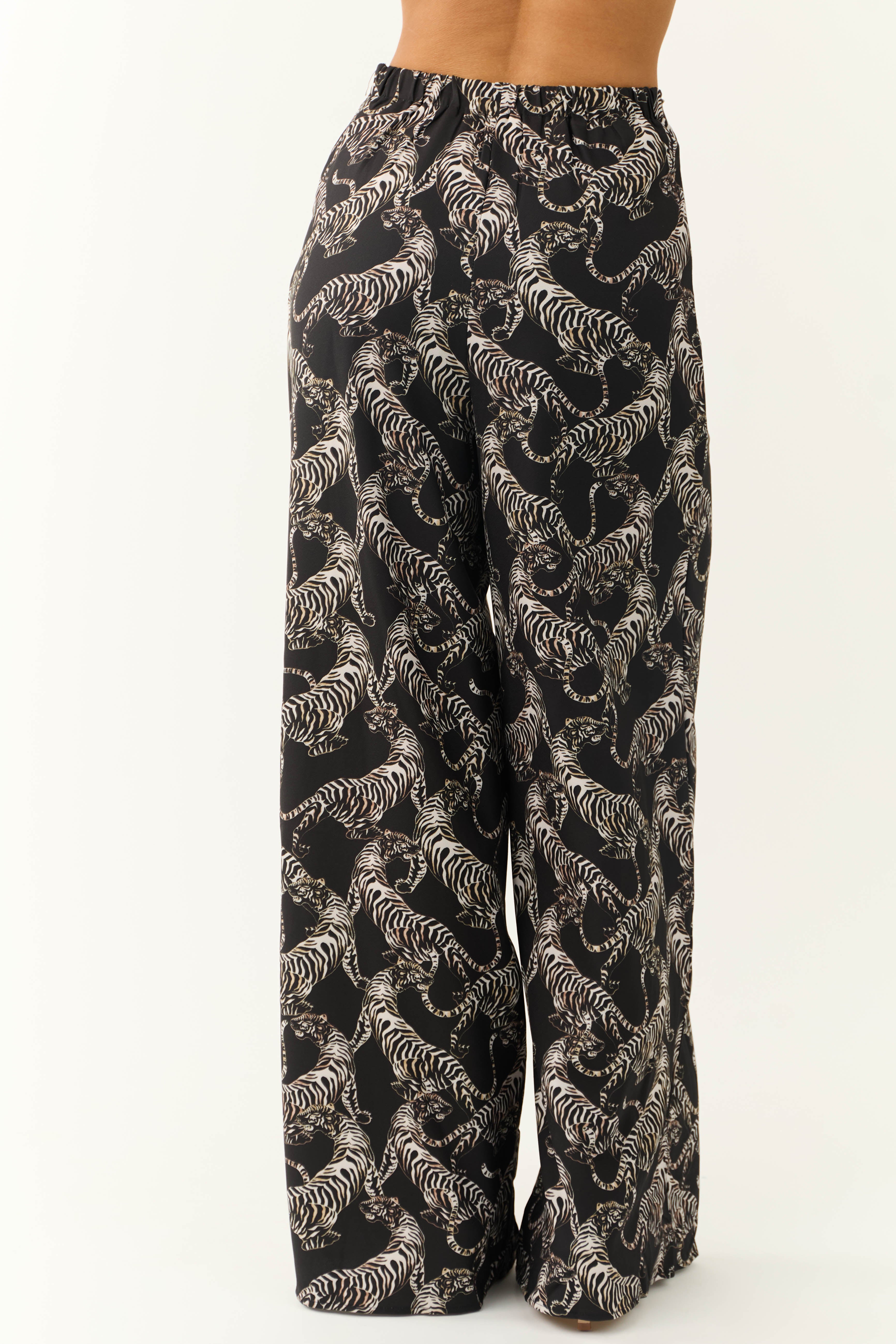 She+Sky Black Tiger Print Flowy Pants