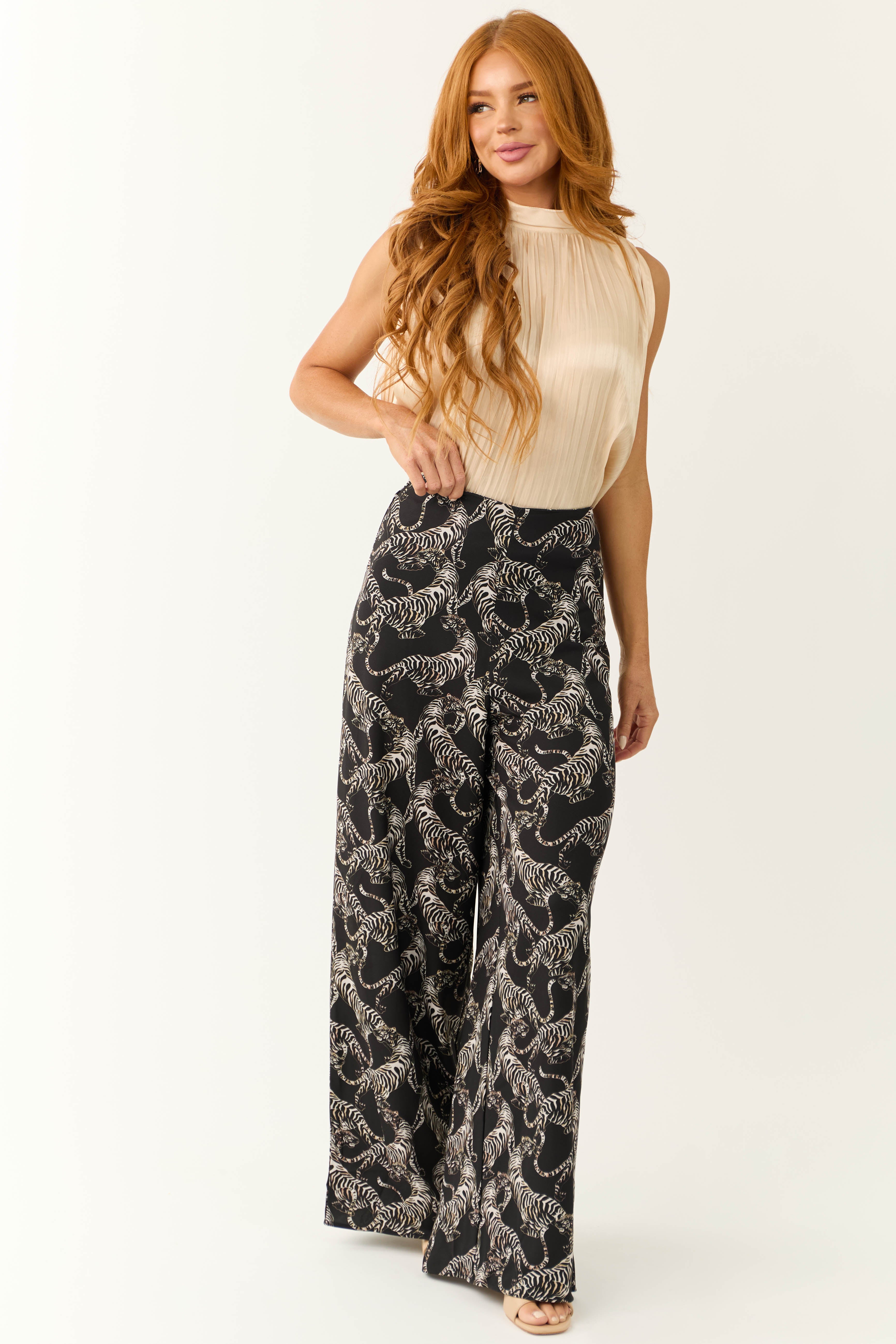 She+Sky Black Tiger Print Flowy Pants