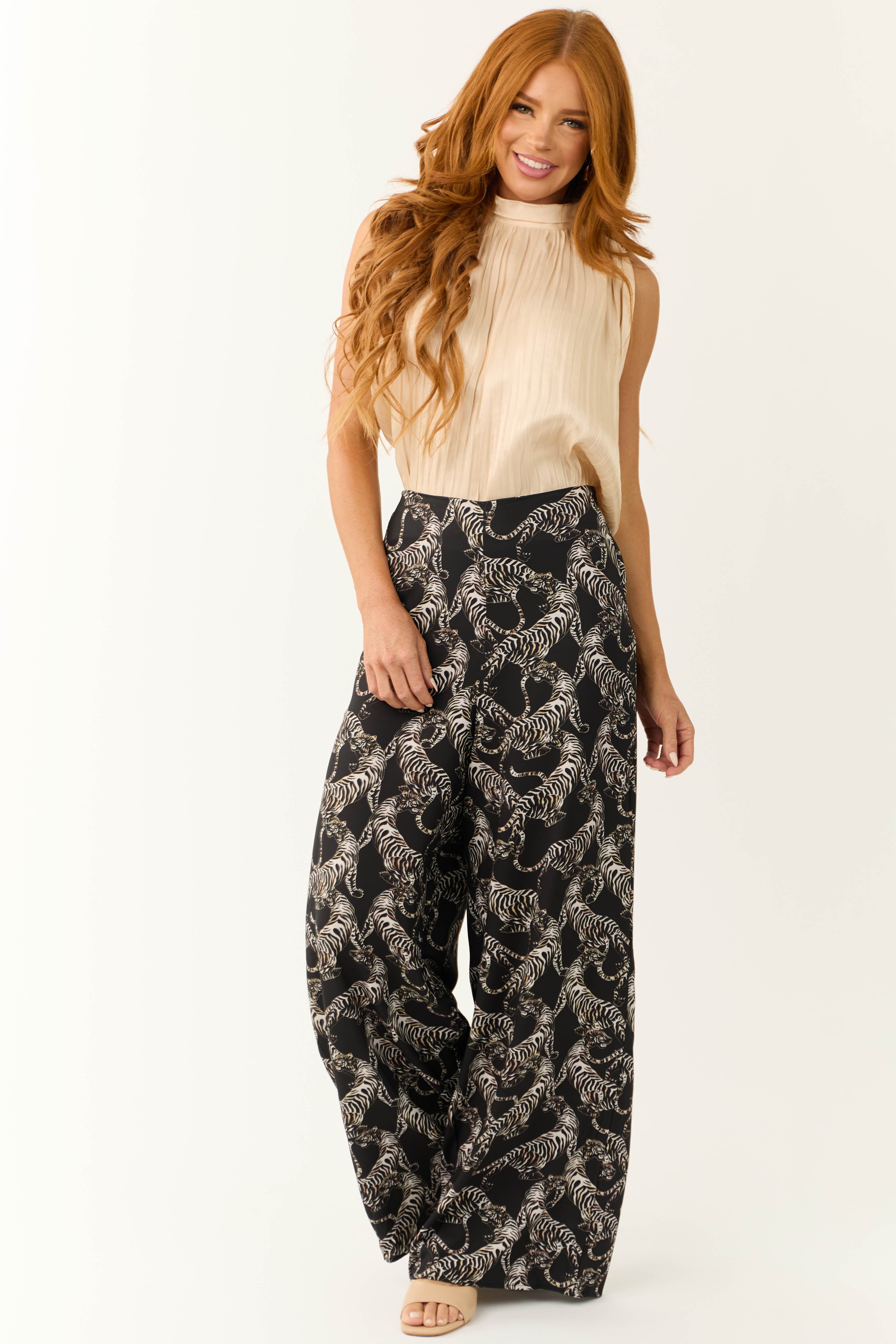 She+Sky Black Tiger Print Flowy Pants