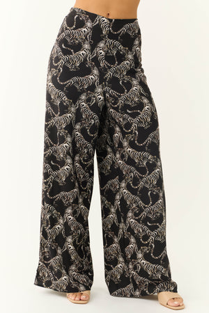 She+Sky Black Tiger Print Flowy Pants