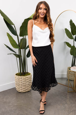 She+Sky Black Windowpane Organza Midi Skirt